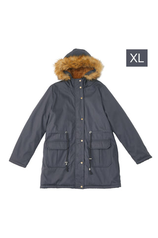 XL Grey Winter Casual Zip-up Coat Jacket with Faux Fur Hood, WO0189(Ver.2)