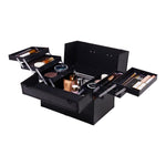 Black Makeup Box Professional Cosmetic Organizer Aluminum Storage Box with 6 Trays, SO0163 (Ver.2)