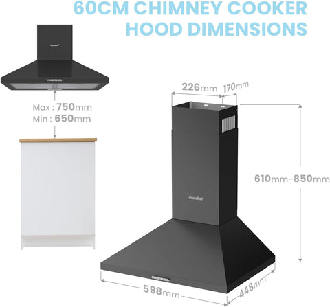 3-Speed 60cm Wall Mounted Chimney Cooker Range Hood With LED Light, AJ0408