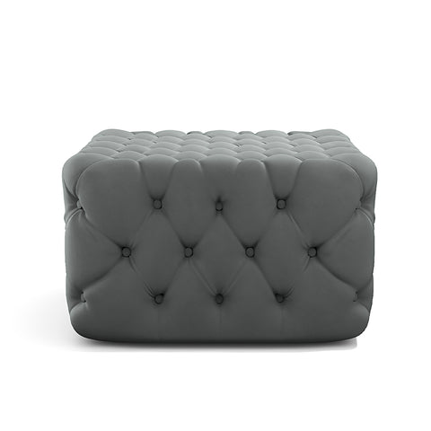 Grey Velvet Buttoned Tufted Footstool 62cm x 62cm x 40cm, XY0622