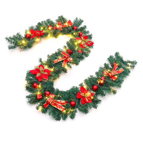 Livingandhome 270cm Pre-lit Spruced Christmas Garland Artificial Holiday Home Decor, PM1116