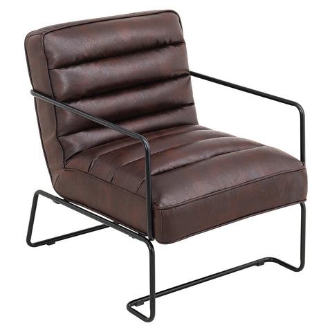 Mid-Century PU Leather Linen Armchair with Metal Base, KA0015