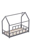 Grey Wooden House Bed Frame with Fence Roof, ZH1101