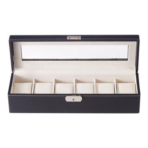 6-Slot Elegant Faux Leather Watch Display Case, SO0045