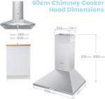 60cm 3-Speed Stainless Steel Wall Mounted Chimney Range Hood With LED Light, AJ0413