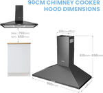 Black 90CM Wall-mounted 3-Speed Chimney Range Hood Cooker Extractor, AJ0409