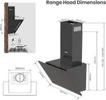 60CM Wall-mounted 3-Speed Chimney Angled Range Hood Cooker Extractor, AJ0411