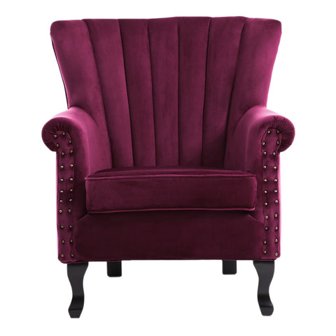 Livingandhome Vintage Old-fashion Velvet Wing Back Armchair with Studs, ZH1724