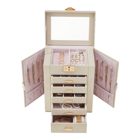 Faux Leather Jewellery Storage Box with Mirror, SO0050