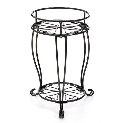 2-Tier Decorative Black Iron Plant Pot Stand -- Suitable for Indoor and Outdoor Use, YZ0010