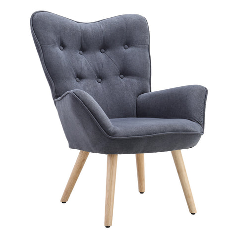 Tufted Button Linen Armchair with Wooden Legs, XY0470