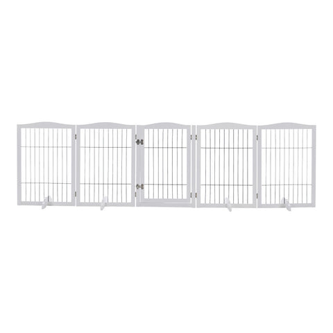 Livingandhome White 5-Panel Wooden Folding Pet Playpen, FI0558