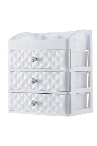 White Plastic Makeup Organizer with 3 Drawers, SO0156