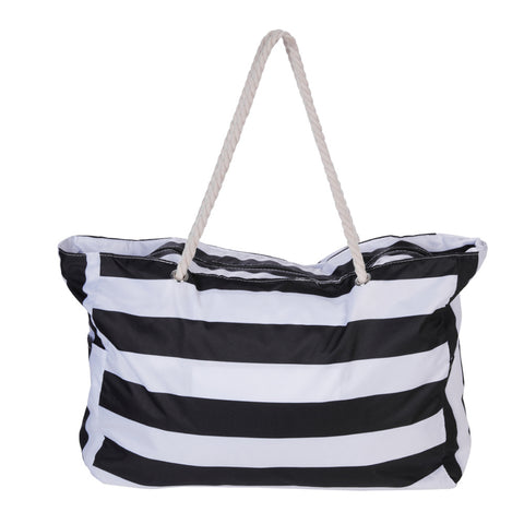 Black Stripe Waterproof Large Tote Handbag for Beach, WO0210 (Ver.2)