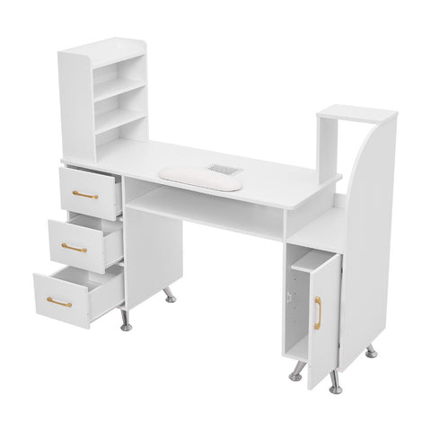 Manicure Table with Dust Collector, Wrist Cushion and Sleek White Design, DM0883DM0884(Ver.2)