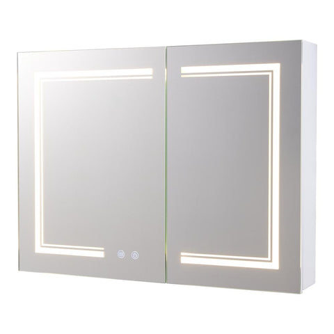 Dimmable LED Double-door Demister Mirror Cabinet Wall-Mount Bathroom Storage with Socket, DM0925 (Ver.2)