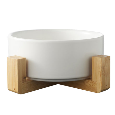 Single Ceramic Bowl Pet feeder with Wooden Stand, CW0053(Ver.2)