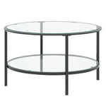 Livingandhome 2 Tier Round Glass Coffee Table Side Table Black Frame, ZH1187