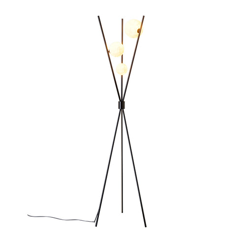 E27 3-Light Moon Lampshade Black Tripod Floor Lamp Corner Standing Light, FI1203 (Ver.2)