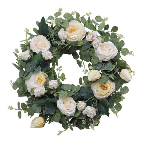 Livingandhome Artificial Camellia Eucalyptus Wreath, SW0572