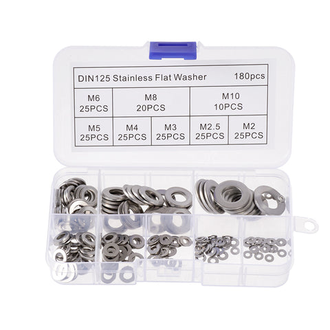 180Pcs Stainless Steel Flat Washers Set with Storage Box, ZY0178 (Ver.2)