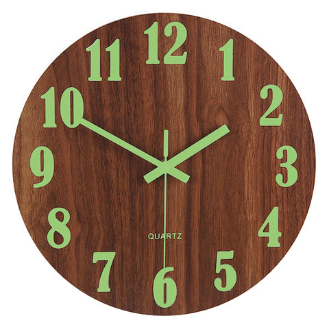 Livingandhome Wooden Luminous Quartz Non-Ticking Wall Clock Battery Operated, SP2263