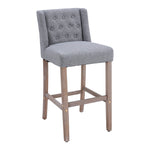 Livingandhome Rustic Set of 2 Bar Stools Linen Tufted with Wood Legs, ZH1425