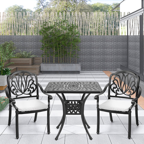 Livingandhome Black Cast Aluminum 2 Seater Garden Dining Set, AI1152AI1154