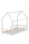 White Wooden House Bed Frame with Fence Roof, ZH1100