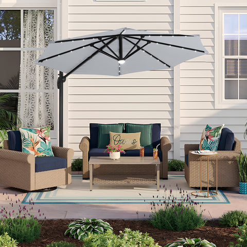 Round Cantilever Parasol with Solar Light and HDPE Parasol Base, LG1270LG1276