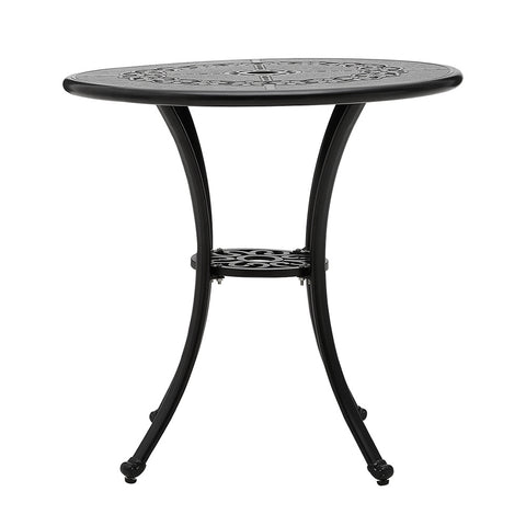 Cast Aluminum Round Patio Dining Table with 2 Piece PE Rattan Stacking Chairs, AI1416LG0791