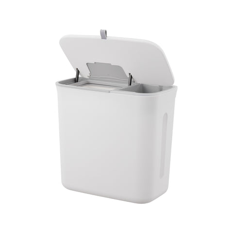 6.5L/5.5L Hanging Over Cabinet Door Dry Wet Separation Kitchen Trash Bin with Lid in White, KT0109