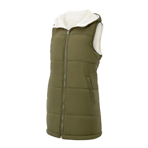 Reversible Mid-length Hooded Sleeveless Cotton Padded Vest for Casual Winter Style, WO0382 (Ver.2)