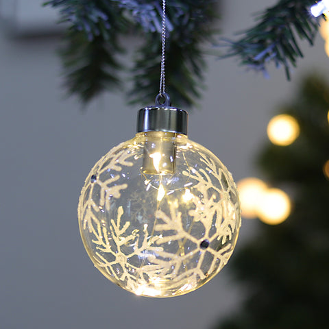 Livingandhome Set of 6 Clear Snowflakes Ball Christmas Glass LED Light Hanging Ornaments, PM0036