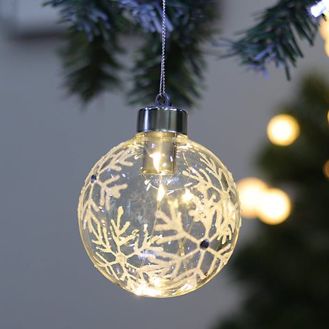 Livingandhome Set of 6 Clear Snowflakes Ball Christmas Glass LED Light Hanging Ornaments, PM0037