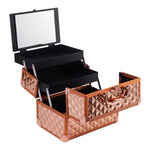 Rose Gold Cosmetic Box 2 Trays with Mirror Professional Makeup Box Storage Organizer, SO0167