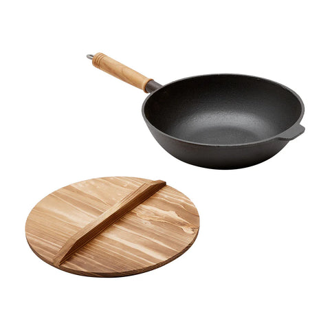 Round Cast Iron Sauce Pan with Wood Handle and Lid, WB0126(Ver.2)