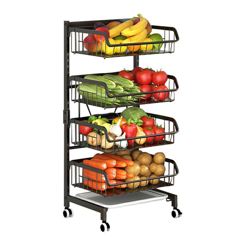 Livingandhome 4-Tier Vegetable Fruit Storage Rack, Rolling Cart with Wheels, WM0563