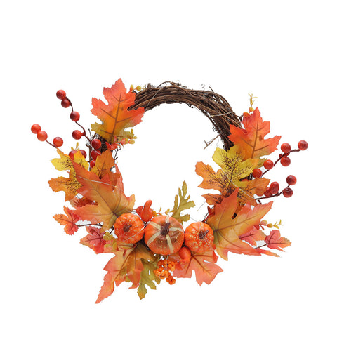 Halloween Maple Pumpkin Harvest Wreath with Lights, SP2888