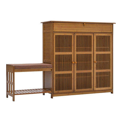 Bamboo Entryway Storage Shoe Cabinet with Bench, XY0253