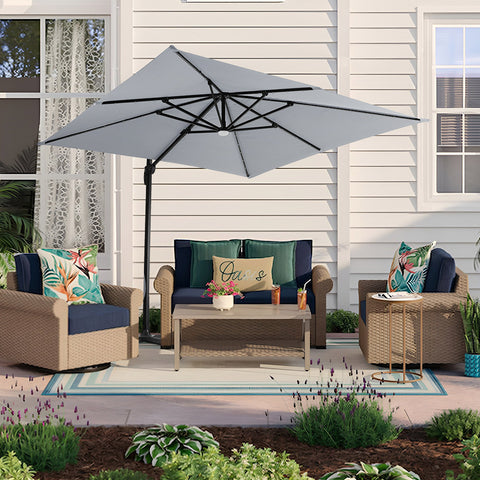 Square Cantilever Parasol with Solar Light and Patio Umbrella Stand, LG1268LG1275