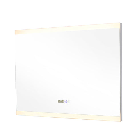 Livingandhome Rectangular Frameless Anti-Fog LED Vanity Mirror with Clock, DM0513