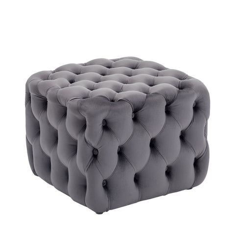 Livingandhome Square Velvet Upholstered Buttoned Footstool, ZH1744