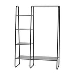 Freestanding Garment Rack in Black Metal with 1 Hanging Rod and 4 Shelves, LY0156