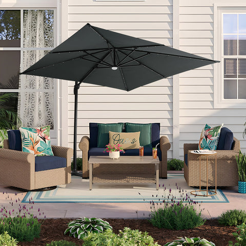 Square Cantilever Parasol with Solar Light and HDPE Parasol Base, LG1269LG1276