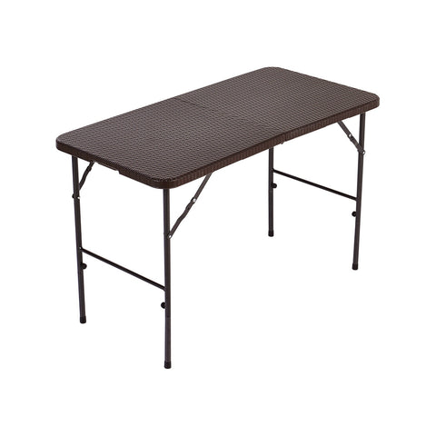 Livingandhome Rectangular Rattan Plastic Folding Table Brown, AI1100