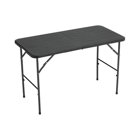 Livingandhome Outdoor Wood Grain Plastic Folding Table Black, AI1128