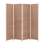 Livingandhome Brown Bamboo Woven 4-Panel Folding Room Divider, XY0195