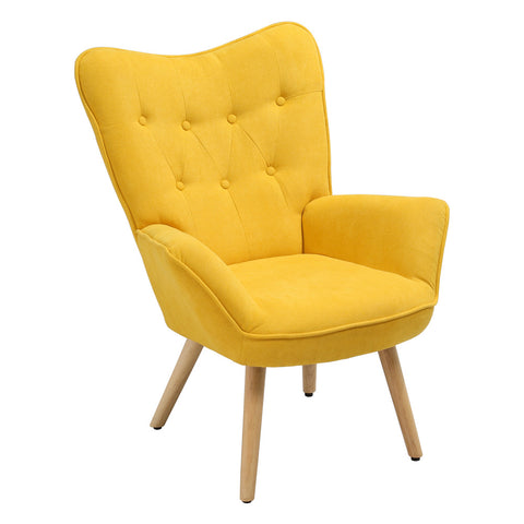 Tufted Button Linen Armchair with Wooden Legs, XY0472