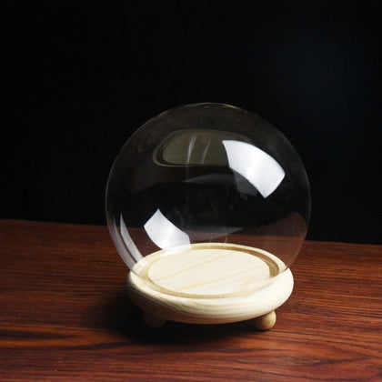 Glass Spherical Display Dome with Wooden Base for Tabletop, HF0416